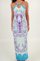 Lobster Hand Beaded Maxi Dress Blue