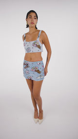 Vegas Beaded Mini Blue Party Beach Co-ord Skirt