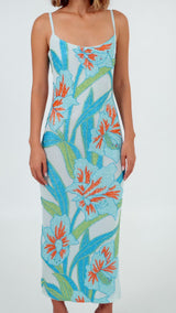 Delilah Blue Floral Midi Dress – Blue floral midi style long dress – Oceanus Swimwear