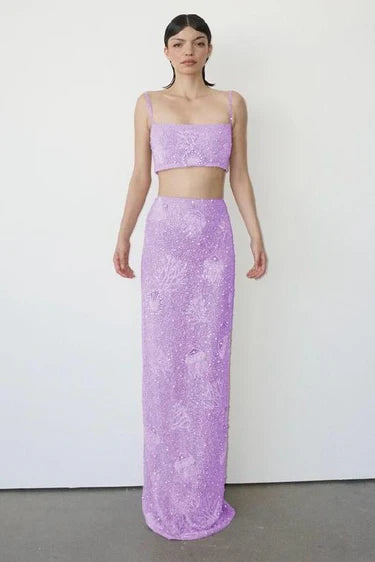 Faith Beaded Powermesh Jellyfish dress in Lilac