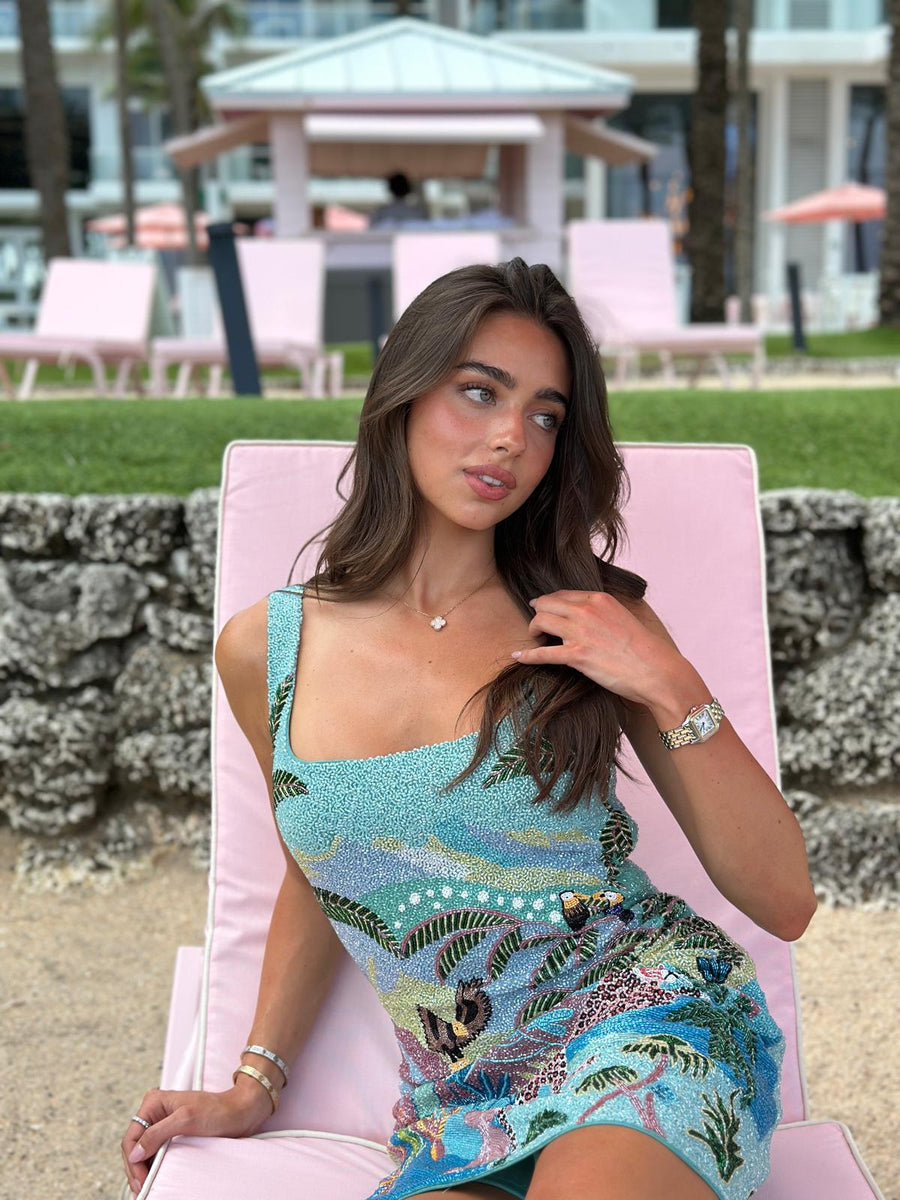 Paradise Safari Beaded Mini Dress