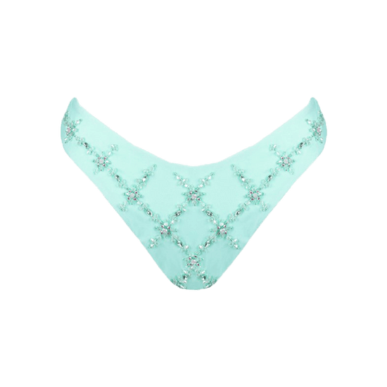 Mary Una Blue with White Beading Bikini Bottoms - Oceanus Swimwear