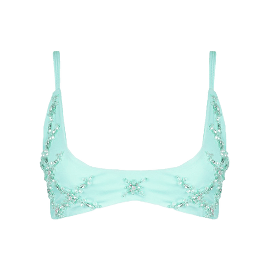 Mary Una Blue with White Beading Bikini Top - Oceanus Swimwear