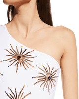 Callie One Shoulder Hand Embroidered swimsuit White - Oceanus Swimwear